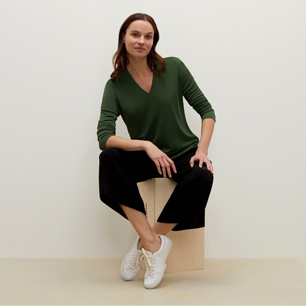 MM Lafleur Wilder Top Knit Crepe Green V-Neck XL